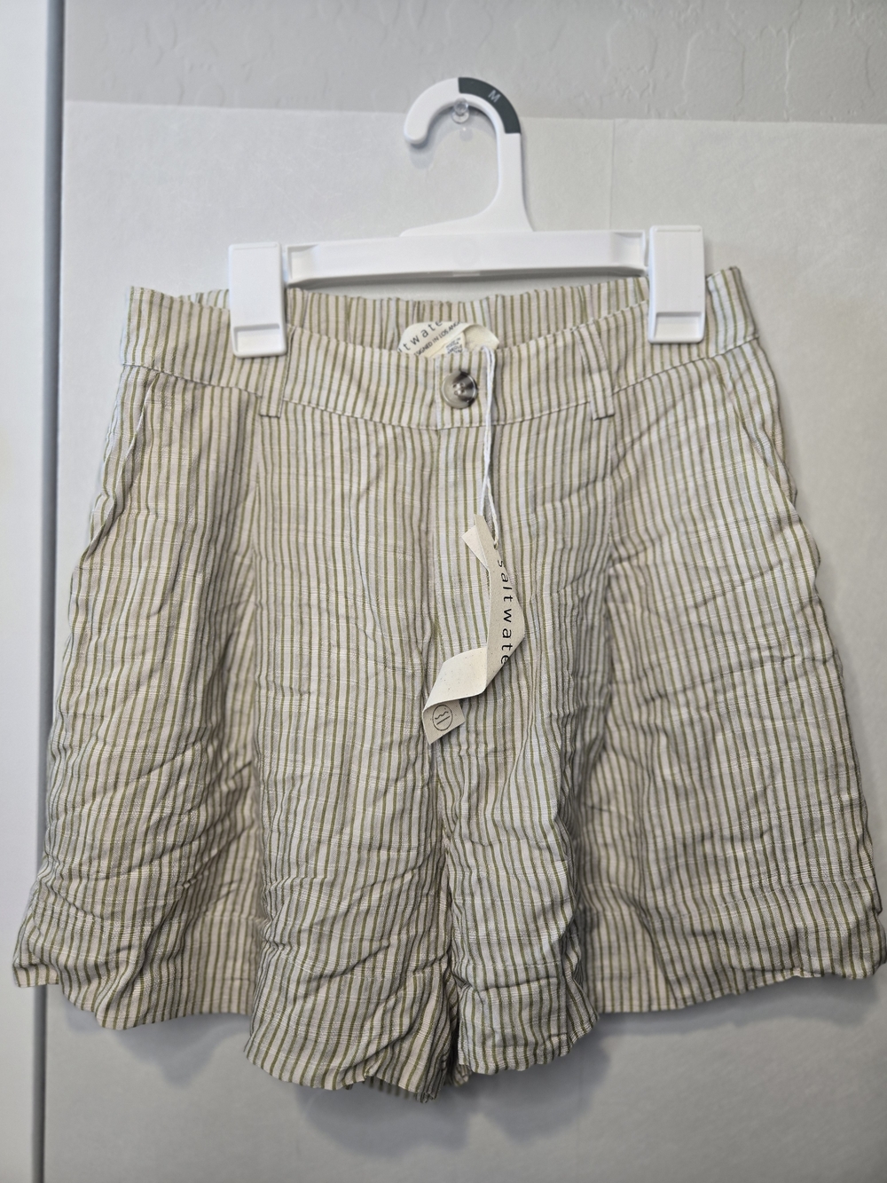 Striped Linen-Blend High-Waist Shorts in Beige